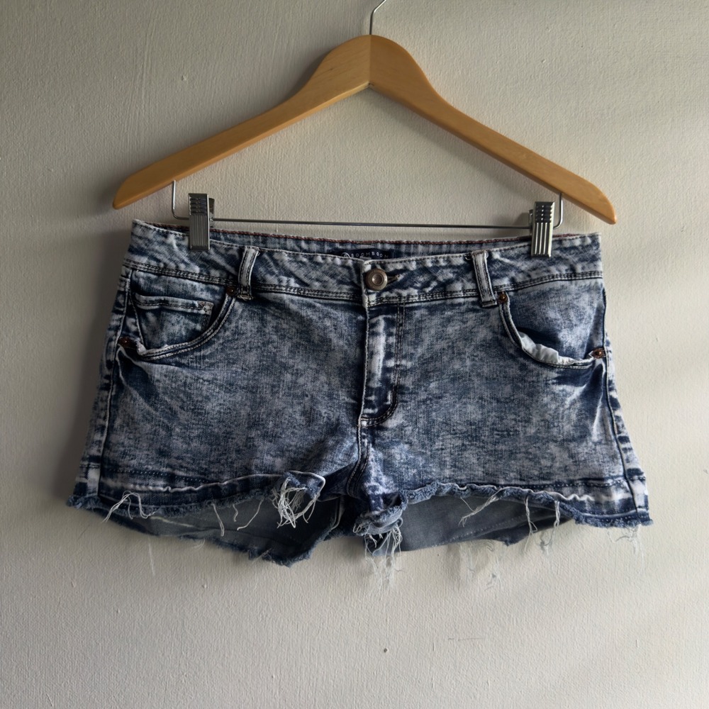 Y2k Boom Boom Jeans Blue Acid Wash Denim Shorts Women Frayed Hem Size 13